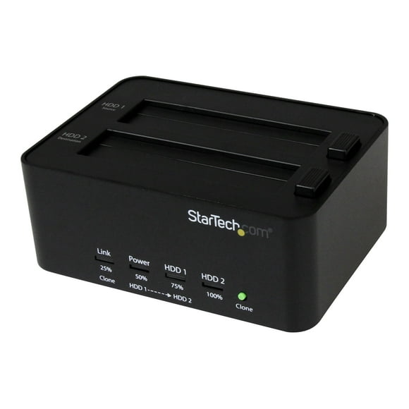 StarTech.com Standalone HDDSSD ClonerCopier, USB 3.0 SATA Docking Station DSanitizer Dock Bay Ual Duplicateur de Disque Dur et Gomme, à Duplicateur de Disque Dur et - ToollessTop-Loading Design - Duplicateur de Disque Dur - 2 Baies (SATA-300) - pour P / N: SVA12M5NA