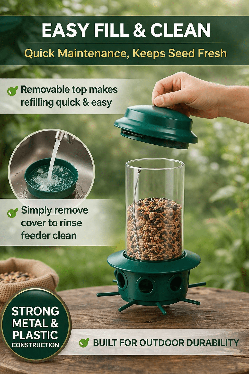 Simple Living Solutions Squirrel Resistant Bird Feeder, 6 lb Capacity, Multi-Port Hanging Feeder for Outdoor Wild Birds, Weather-Resistant