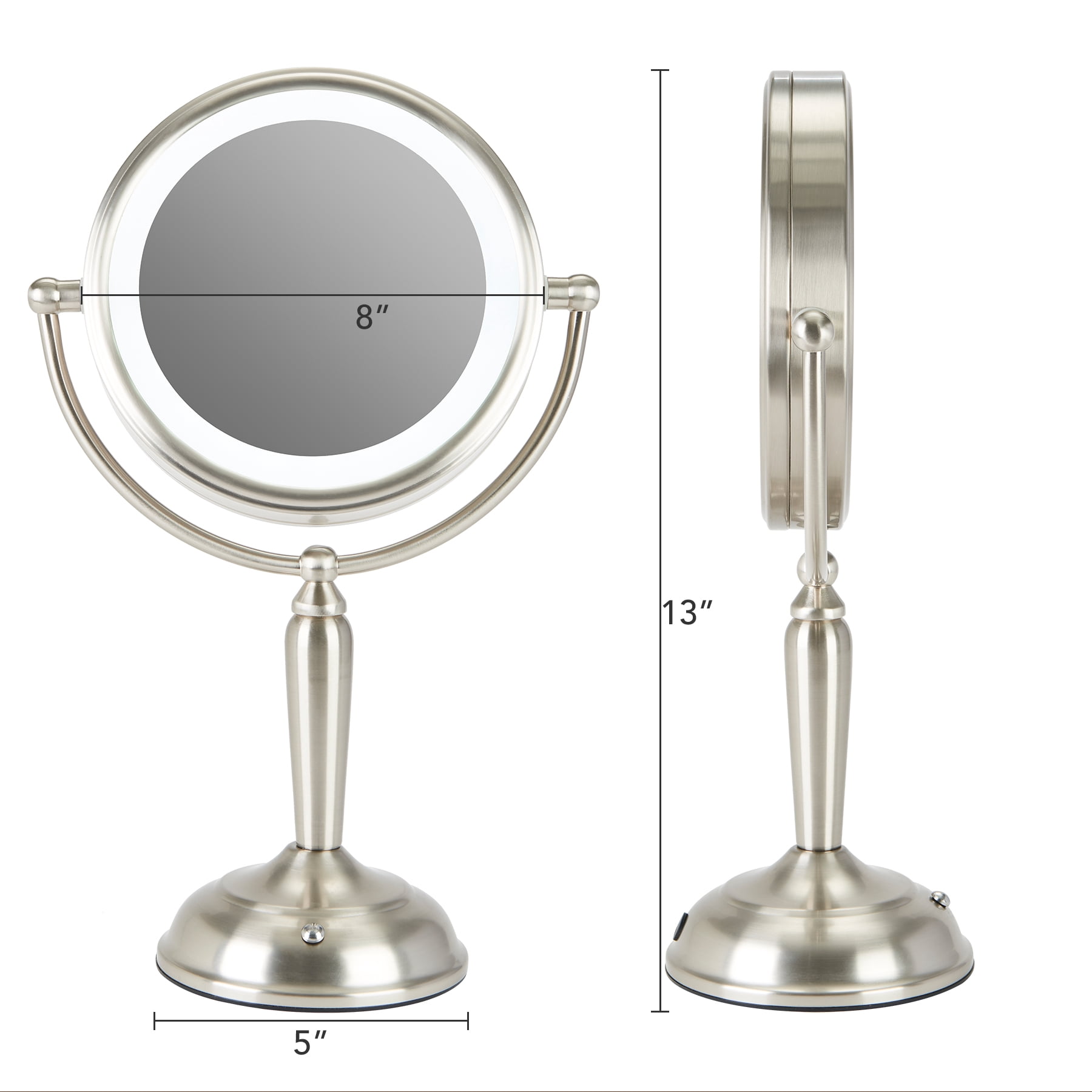 1X / 8X Magnification Lighted Mirror Lamp in Brushed Nickel Finish