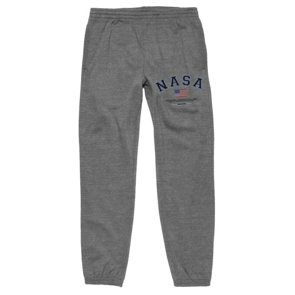 NASA Text and Flag Men's Athletic Heather Gray Graphic Sweatpants-Medium