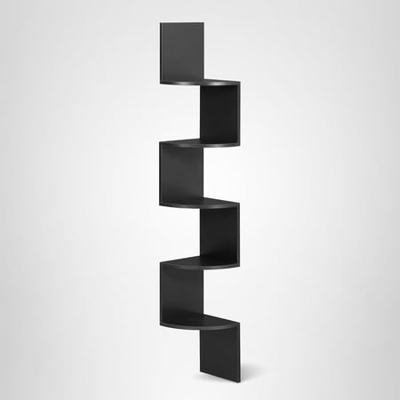 Collection - Corner Shelf Wall Mount 5-Tier Floating Corner Bookshelf Plant Shelf for Bedroom Living Room Bathroom Home Office Black
