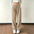 thumbnail image 2 of Women's Corduroy Wide Leg Long Pants Elastic Drawstring Waist with Pockets Soft Stretchy Loose Fit Casual Full Length Trousers for Fall Winter Khaki, 2 of 7