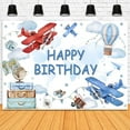 thumbnail image 3 of Airplane Birthday Perfect Backdrop Adventure Theme Boy Birthday Party Decorations Background Airplane Happy Birthday Banner Photo Booth Props, 3 of 4