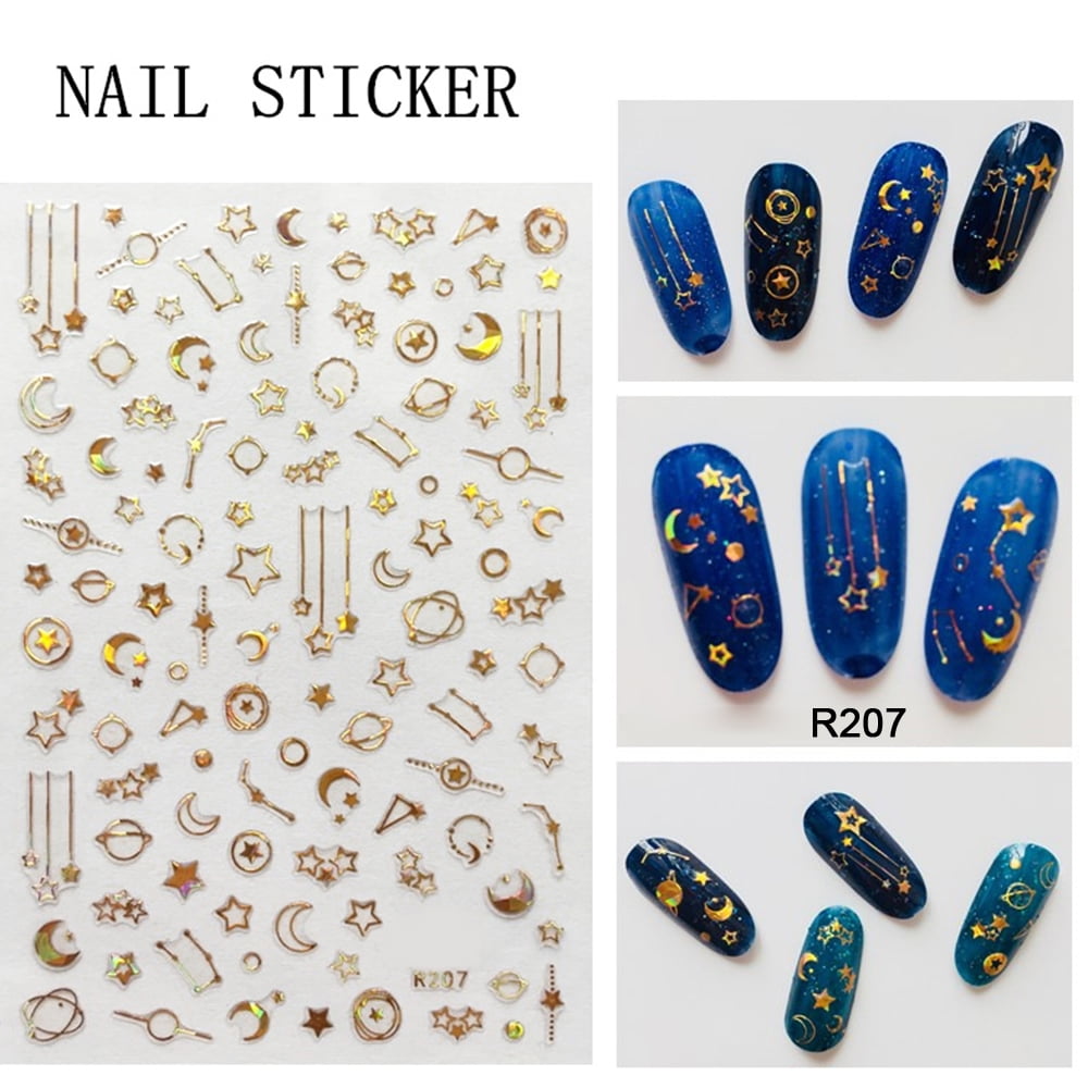 Karcher Adhesive 3D Nail Stickers Gold Ultra-Thin Star Moon Nail Art ...