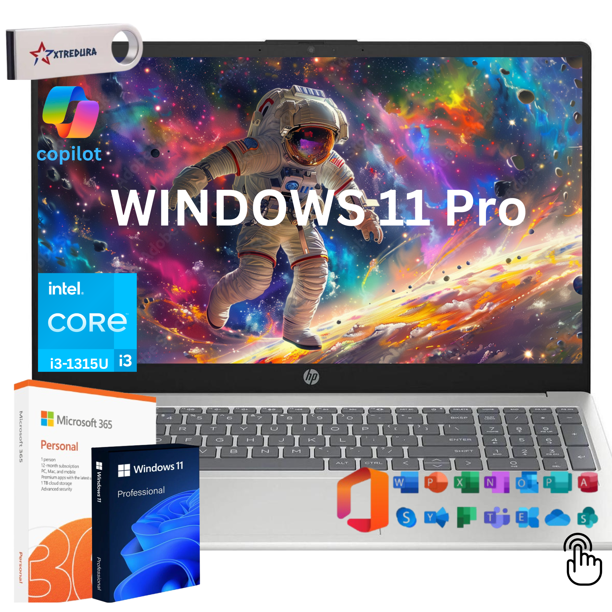 HP 15 Business and Student Laptop Computer, 15.6" HD Touchscreen Laptop, 13th Gen Intel Core i3-1315U Beat(i5-1135G7), 16GB RAM, 256 GB PCIe SSD,Lifetime Office&Windows 11 Pro/Xtredura Flash Drive