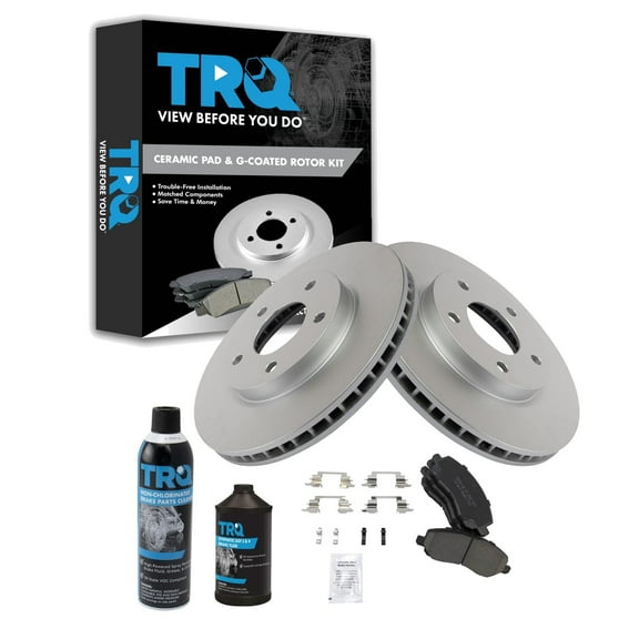 TRQ Front Brake Pad & Coated Rotor & Kit w/Fluids for Dodge Caliber Mitsubishi BKA24022