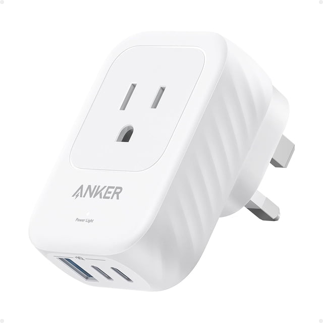 Adaptador de enchufe Anker USA to UK International de 15 W con 2 AC y 2 USB-C