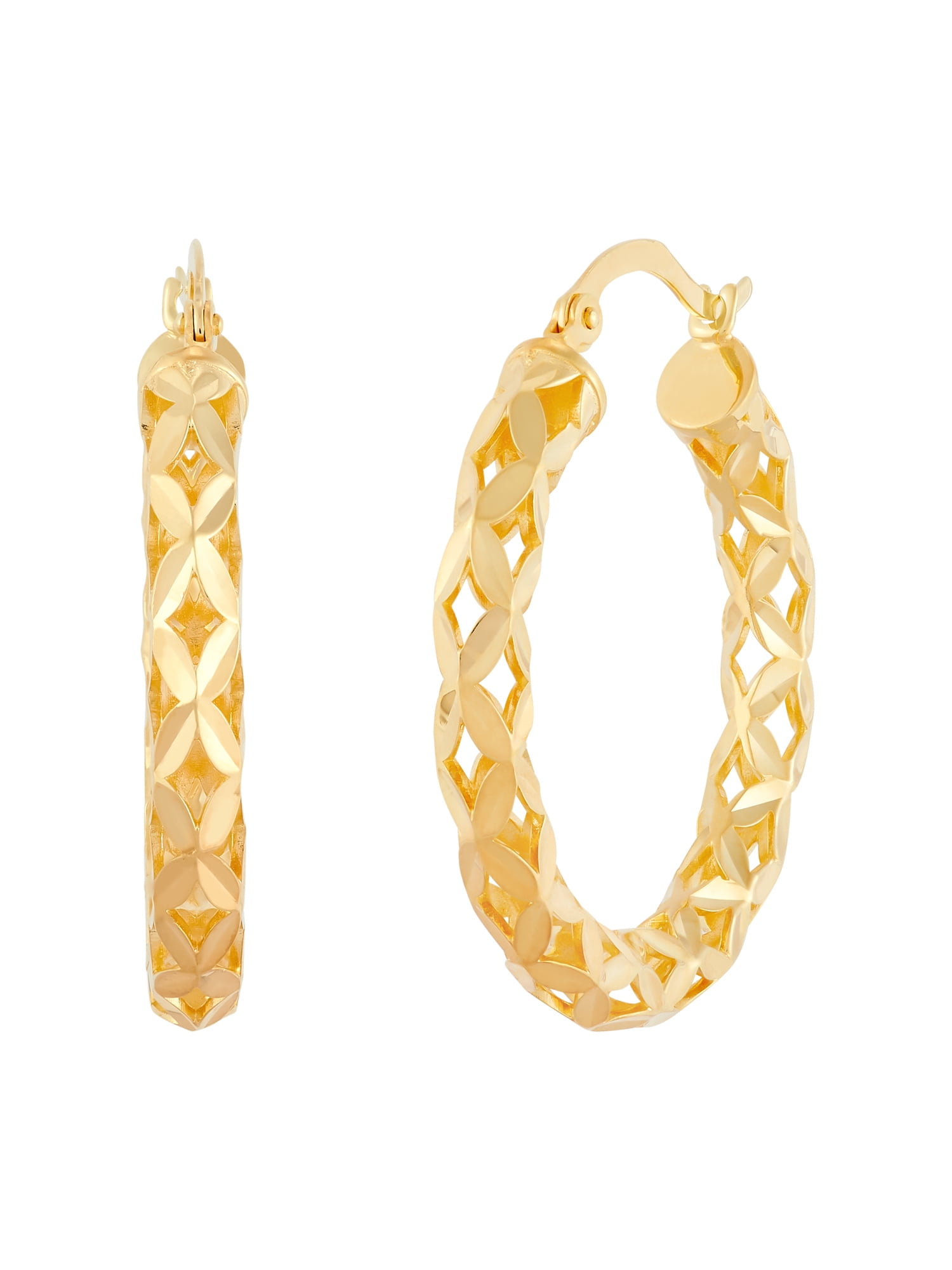 Brilliance Fine Jewelry Sterling Silver and 14KT Gold Plated 3D Round Hoop Earrings