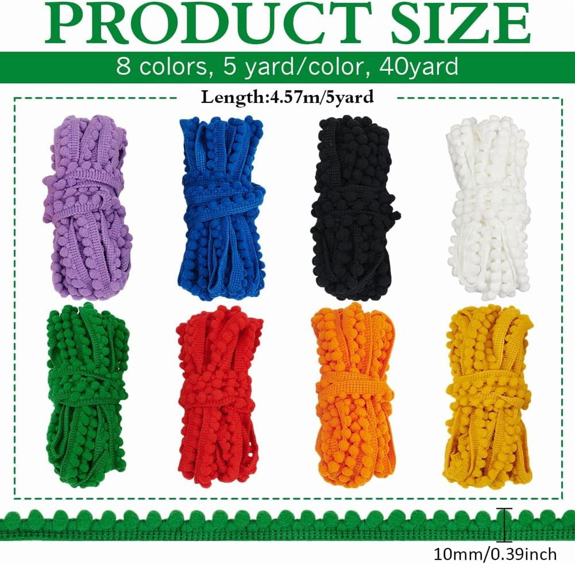 40 Yards Pom Pom Fringe Trim 3/8/10mm Balls Fringe Trim Multicolor Pom Pom Ball Fringe Trim Ribbon Pom Fringe Tassel Lace Ball Fringe Ribbon for Decoration DIY Crafts Sewing Colorful