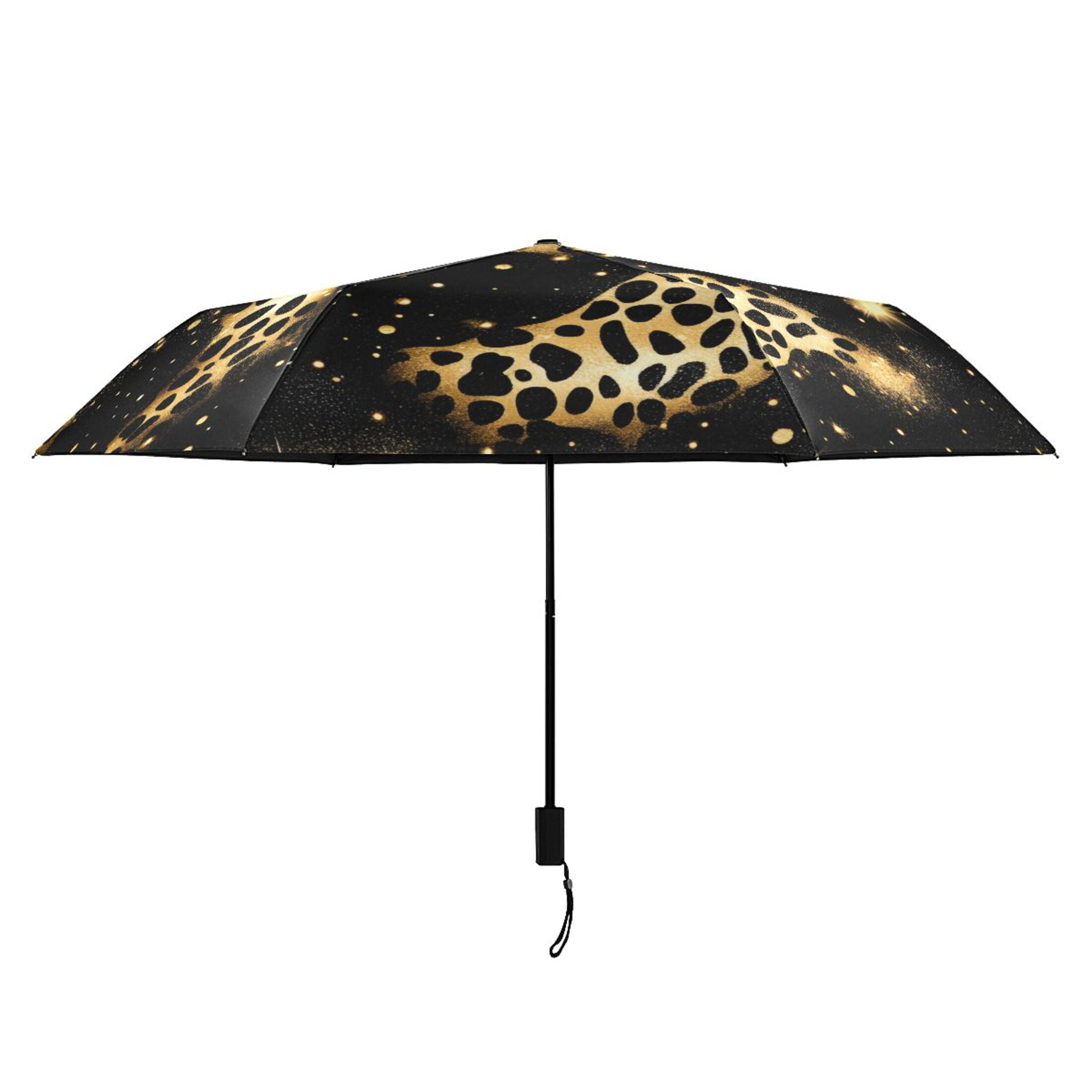 ALAZA Golden Leopard Print UPF 50+ Compact Folding Umbrella for Rain Travel Umbrella Packable