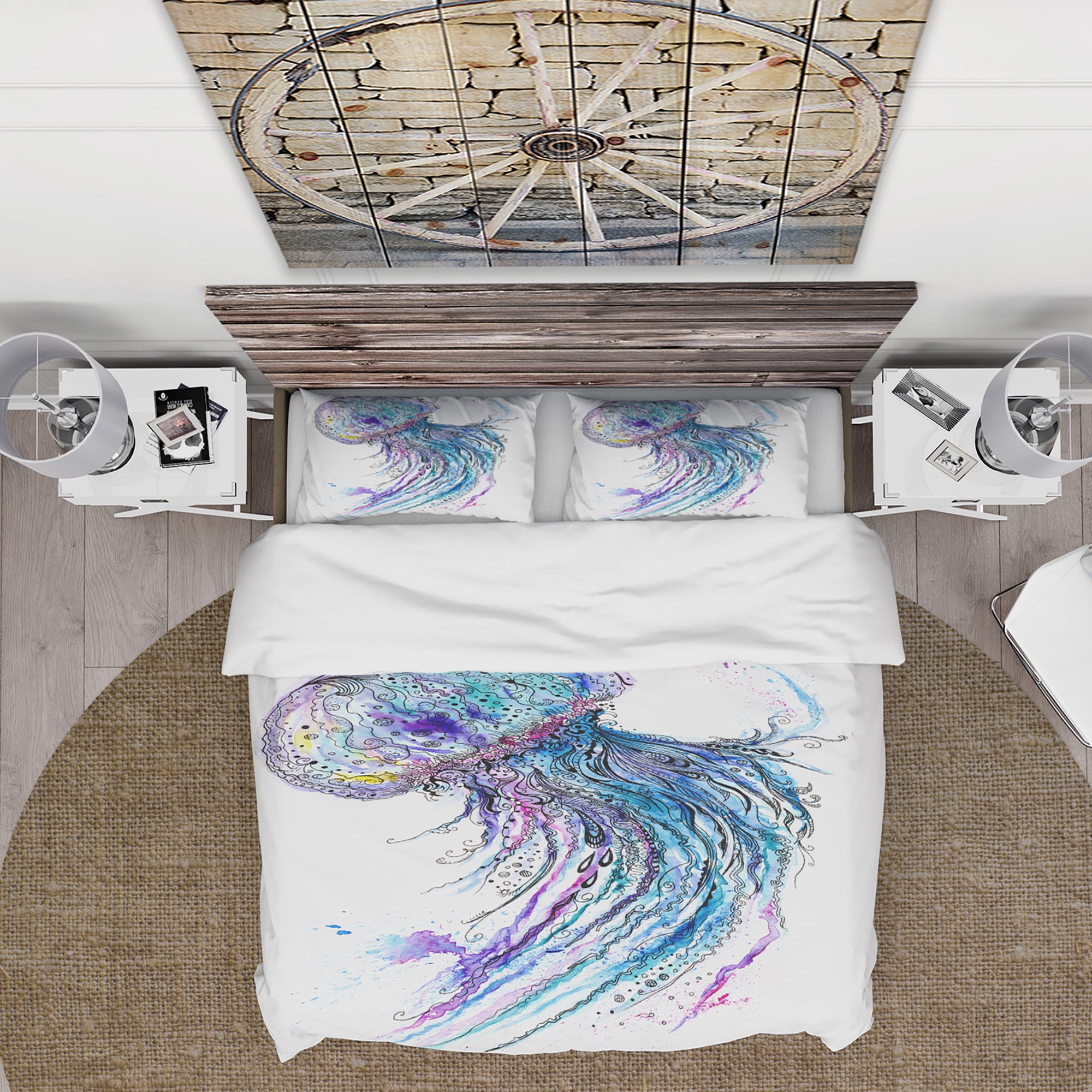 Designart 'Jelly Fish Watercolor' Tropical Duvet Cover Set