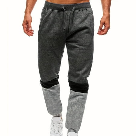 YHAJDS Summer Mens Pants Mens Joggers Solid Color Spliced Drawstring Elastic Waist Casual Sports Tapered Leg Full Length Pants