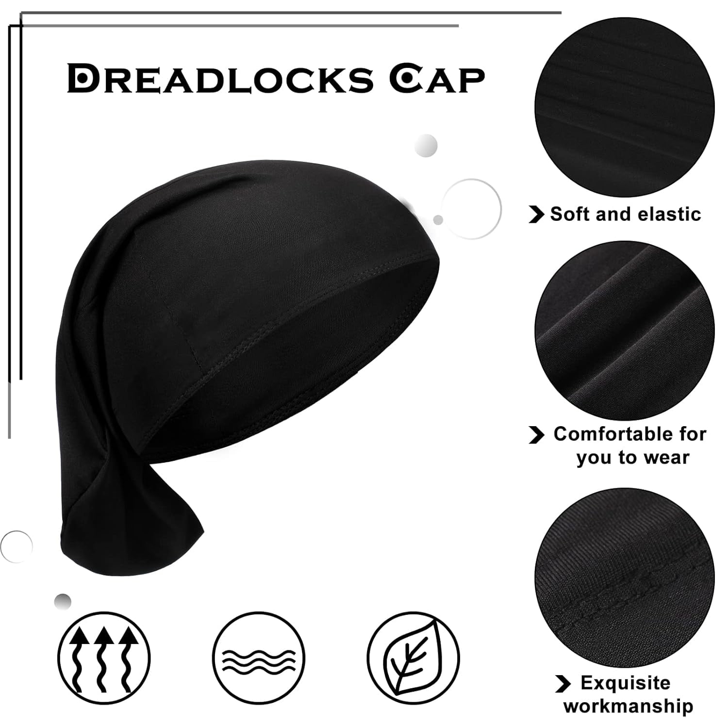 6 Pieces Dreadlock Cap Men Dread Caps Unisex Jumbo Long Hair Dreads Head Stocking Wrap Night Shower Sleeping Bonnet Accessories for Men Women Colorful