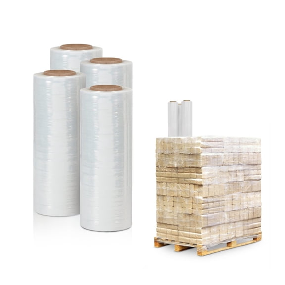 Clear Cast Hand Stretch Film, 90 Gauge Heavy Duty Wrap, 4 Rolls, 12 in x 1500 ft