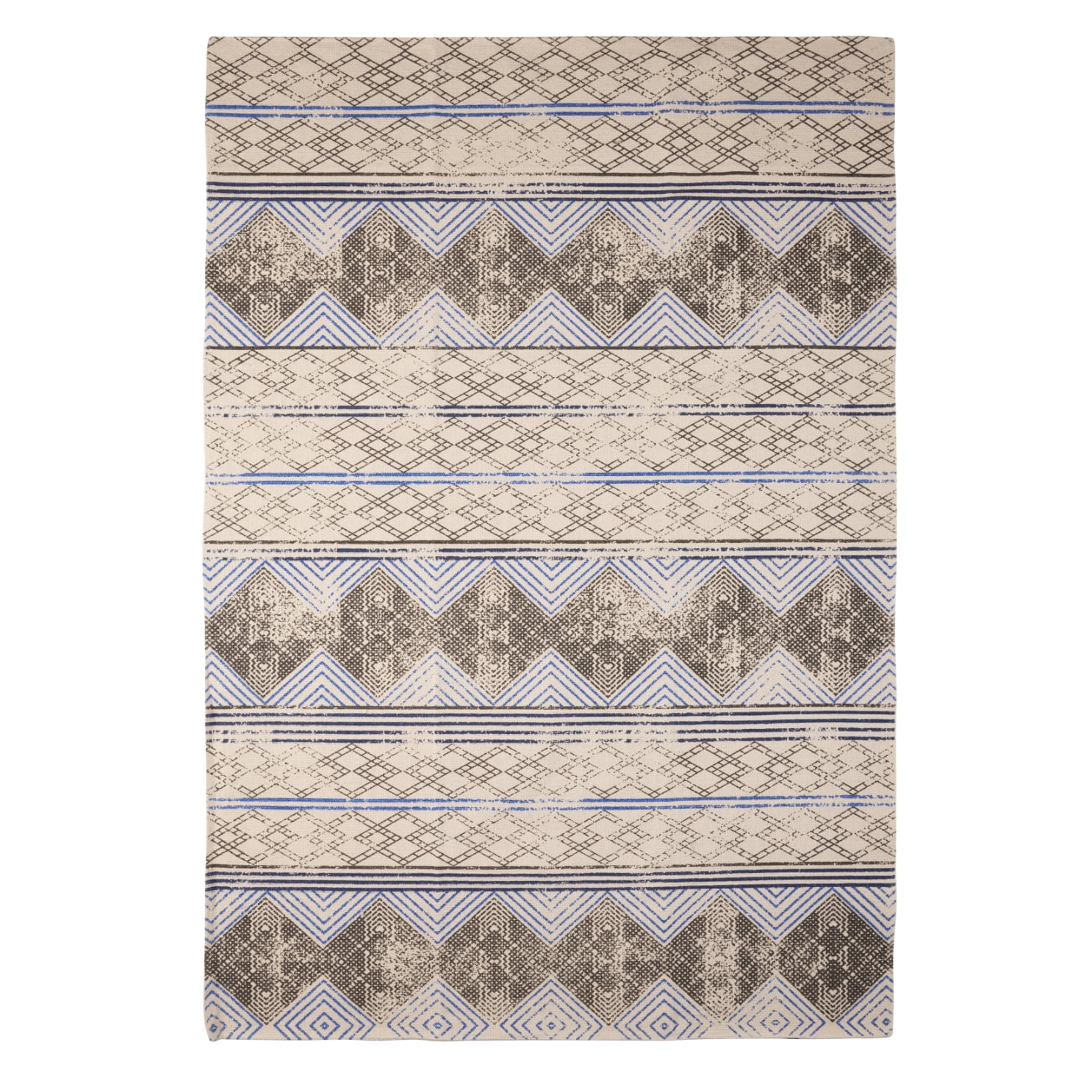 French Connection Stonewash Printed Cotton Accent Rug, Light Blue, 4x6