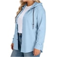 thumbnail image 4 of Lmnyox Plus Size Jacket for Women Lightweight Button Down Hooded Shirt Jacket Fashion Casual Hoodies Spring Outerwear, 4 of 7