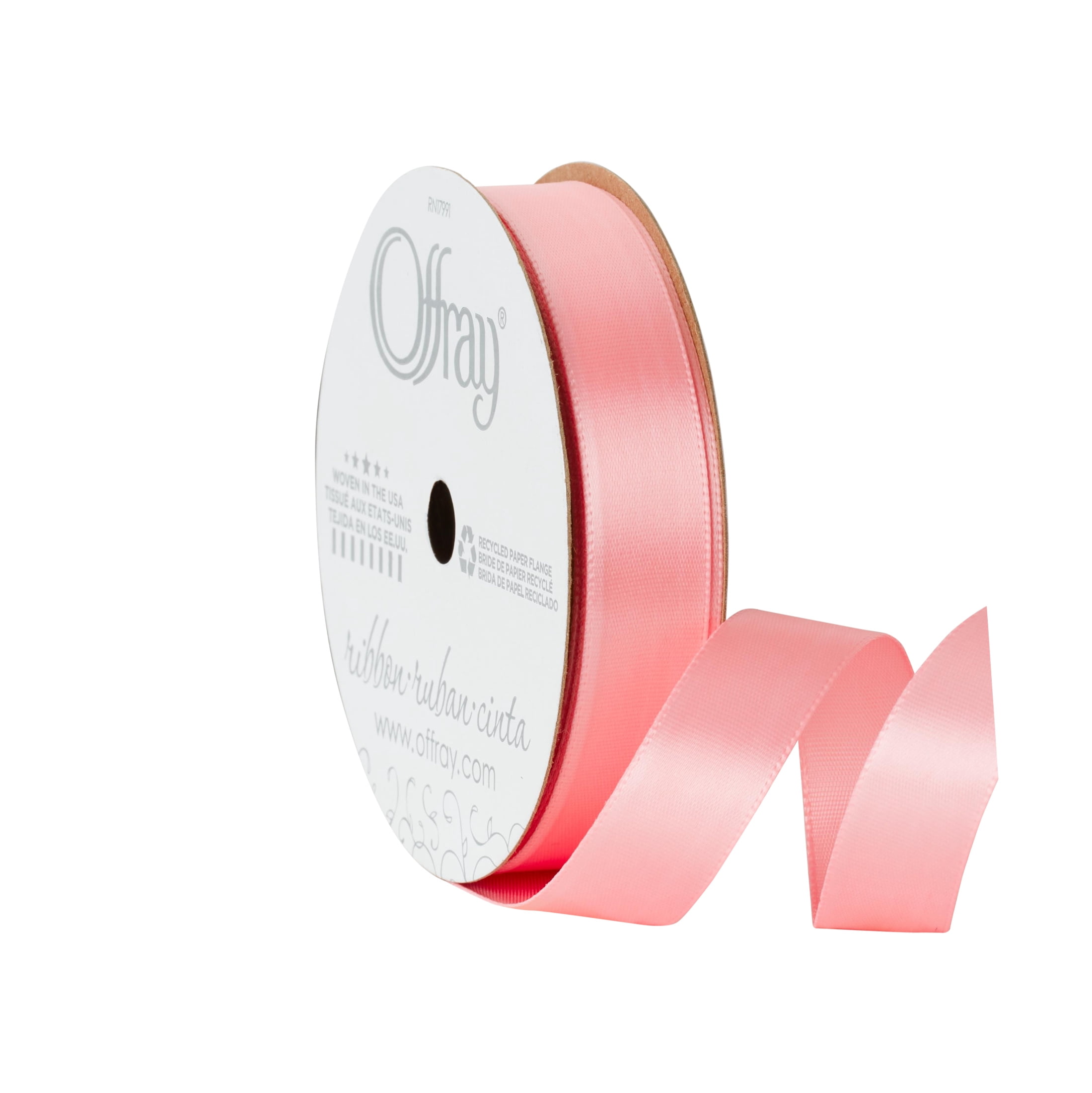 Offray Ribbon, Pink 5/8 inch Single Face Satin Polyester Ribbon, 18 feet