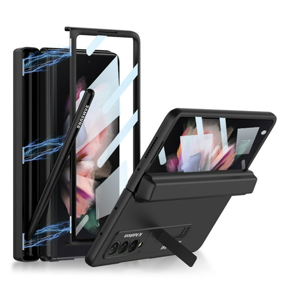 Elehold Rugged Case for Samsung Galaxy Z Fold 4 7.6 inch Case Shockproof Hard PC with Hinge Protection S Pen Holder Magnetic Kickstand Built-in Screen Protector Protective Case,Black