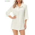 thumbnail image 5 of BadPiggies Women Swimsuit Coverups Chiffon Bikini Swimwear Beach Cover up 3/4 Sleeve Long Shirts Tunic Dress (XL, White), 5 of 7