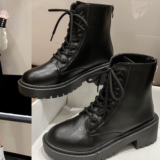 Styesk Boots for Women Martins Boots For Women In Fall And Winter New Style British Style Fashionable Round Toe Front Lace-up Mid-heeled Handsome Motorcycle Boots For Women Work Boots for Women