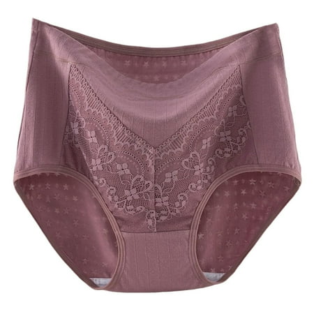Mairbeon Mid-aged Women Panties Lace Hgh Waist Tummy Control Seamless Solid Color Good Breathability Lady Underpants Female Daily Underwear