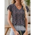 thumbnail image 4 of Weardear Womens Summer Blouses Boho Floral Ruffle Short Sleeve Tunic Tops Casual Loose V Neck Shirts, 4 of 5