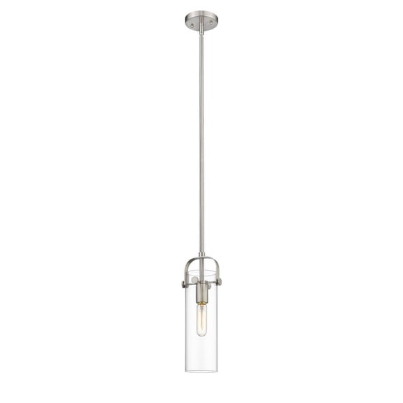 Innovations Lighting 423-1S-SN-4CL-LED Pilaster - 1 Light Mini Pendant In Restoration Style-14.5 Inches Tall and 5 Inches Wide Brushed Satin Nickel LED Brushed Brass Finish
