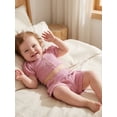 thumbnail image 5 of Cenuakty Toddler Newborn 6M 12M 18M 24M 2T 3T Girl Summer Outfits Solid Color Short Sleeve Buttons Waffle Tops and Pleated Shorts 2Pcs Clothes Set, 5 of 9