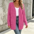 thumbnail image 6 of Women's V-Neck Open Front Mid-Length Knit Cardigan Ghalytn Long Sleeve Casual Outerwear with Pockets, 6 of 7