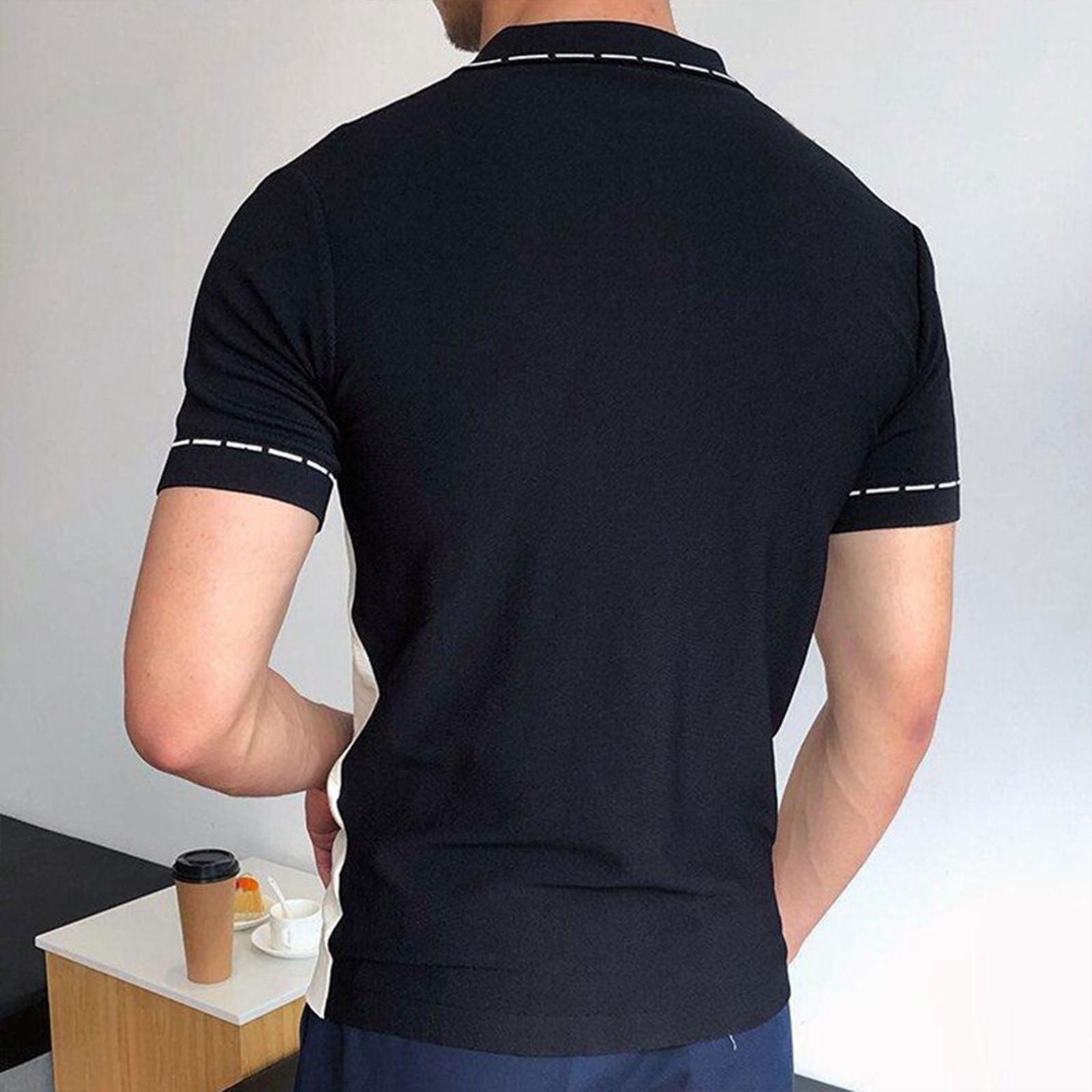 YanHoo Knit Polo Shirts for Men Color Block Short Sleeve