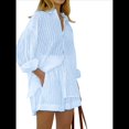 thumbnail image 2 of Conjuntos de Verano de 2 Piezas para Mujer: Camisetas A Rayas con Mangas Abullonadas y Botones, Pantalones Cortos A Juego y Conjuntos Casuales de Playa Azul L, 2 of 5