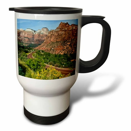 3drose, Utah, Zion National Park. Mount Carmel Highway Switchbacks, 14oz Stainless Steel Travel Mug
