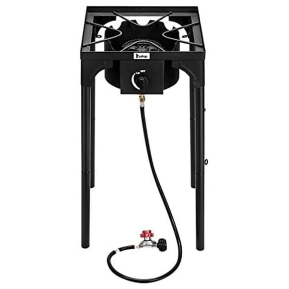 Outdoor Camp Stove High Pressure Propane Gas Cooker Portable Cast Iron Patio Cooking Burner (Single Burner 75000-BTU)