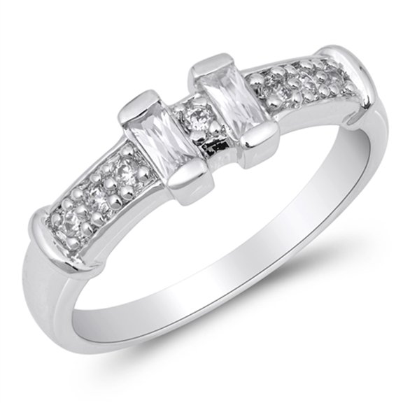 Clear CZ Bar Wedding Engagement Ring .925 Sterling Silver Band White Jewelry Female Size 7