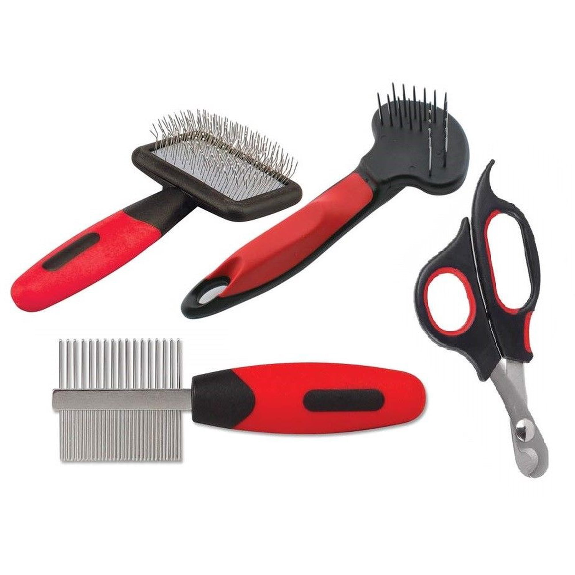 Small Dog Grooming Tool Kit 4 Piece Pro Set - Nail Scissor Slicker Brush & Combs