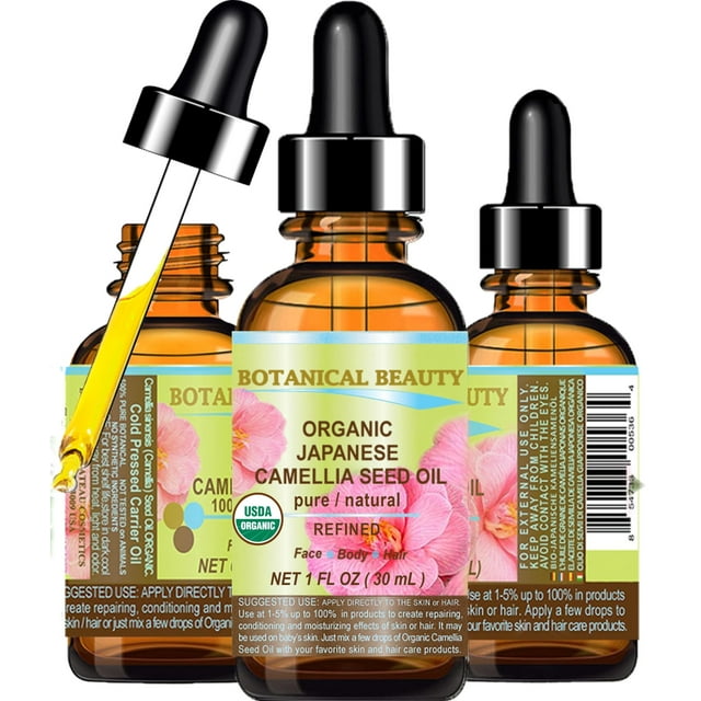 Aceite de semilla de CAMELLIA japonés 100% puro natural sin diluir refinado prensado en frío aceite portador para cara cabello piel uñas 1 fl. oz 30 ml de belleza botánica