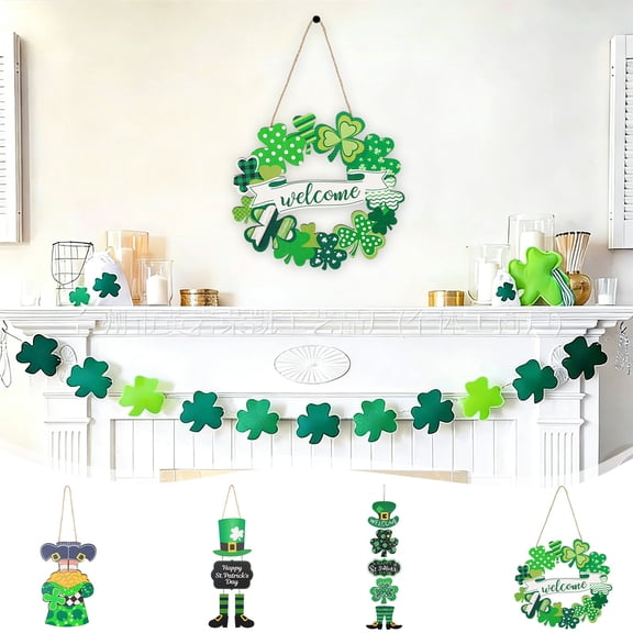 Tarmeek St Patricks Day Decorations for Front Door Sign Wall Signs Wooden Shamrocks Hanging Decor Indoor Outdoor Welcome Door Sign St Patricks Day Decor