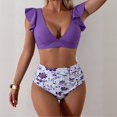 thumbnail image 6 of Minjewel Women High Waist Ruffled 2 PC Bikini Swimsuit Fashion Beach Bathing Suit, Purple XL, 6 of 6