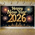 thumbnail image 3 of Golden Lettering Happy New Year Banner Firework Design 2026 New Year Display Star-studded City Skyline New Year Backdrop for New Year Party Holiday Celebration Indoor Decoration, 3 of 9