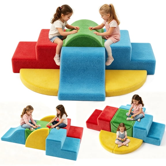 Climbing Toys for Toddlers, 7 Pieces Indoor Baby Foam Blocks Soft Play Set with PU Leather, Kids Climb and Crawl Sliding Activity Structure Gym Playground Climber