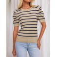 thumbnail image 3 of HAEOF Women's 2024 Trendy Summer Tops Lightweight Striped Puff Short Sleeve Crew Neck Dressy Casual T Shirts, 3 of 10