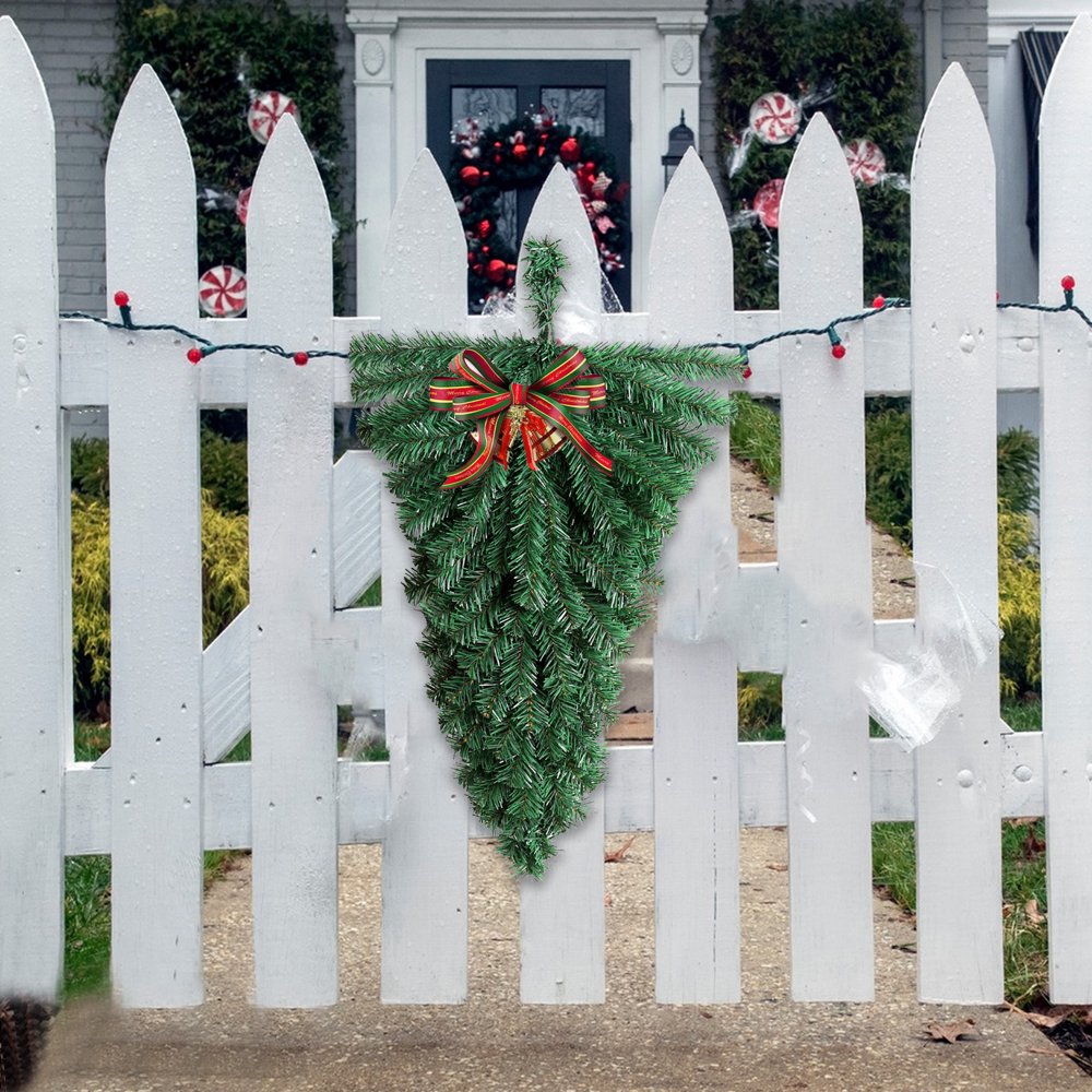 Lot De 2 Guirlandes Noël En Forme De Goutte - 61 Cm Avec LEDs, Baies Rouges, Pommes De Pin - Déco Porte, Escalier, Extérieur
