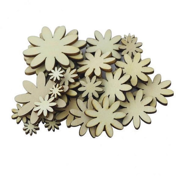 GUOOL 3-4 Packung 50Pcs Mixed Size Wooden Flower Shape Embellishments for Craft 3 Pcs