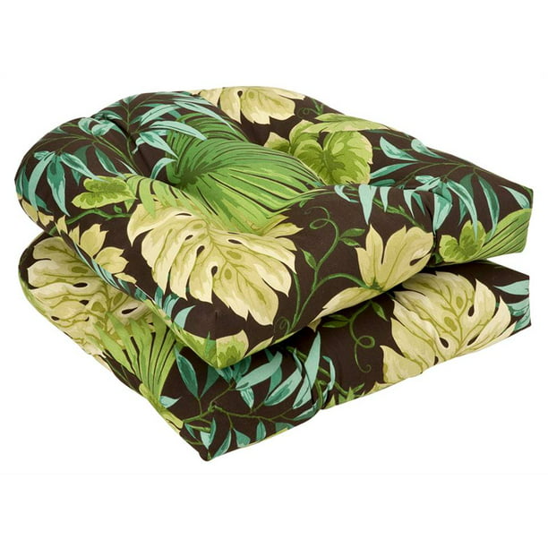 Set Of 2 Tropical Green Reversible, Outdoor Pillows For Wicker Furniture