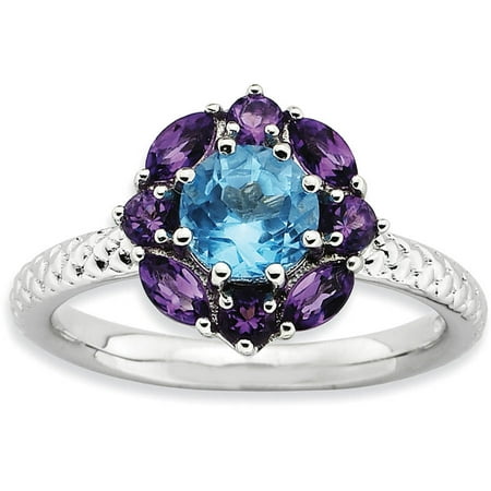 Stackable Expressions Amethyst and Blue Topaz Sterling Silver Ring