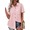 Pink, variant on Womens Button Down Shirts Lapel Short Sleeve Shirt Collared Pocketed Casual Blouses Summer Tops