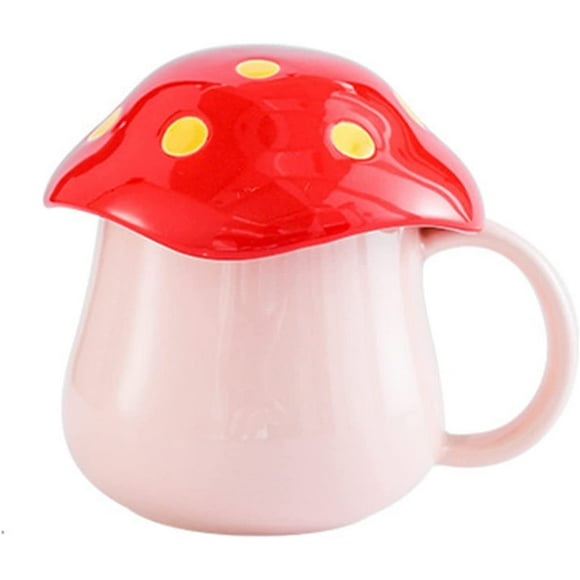 Mushroom Mug,Kawaii Mushroom Mug with Lid Coffee Mug Cute Mushroom Tea Cup (201-300ml, Light Pink)