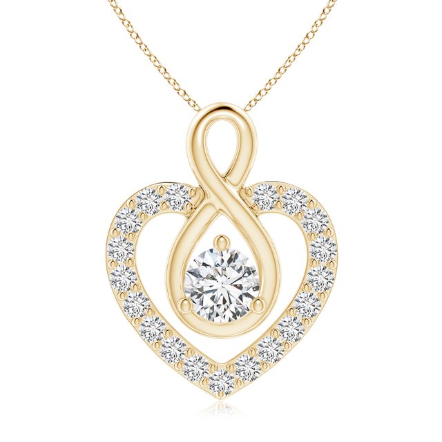Angara Natural Diamond Necklace - Diamond Heart Pendant with Infinity Loop in 14K Yellow Gold for Women