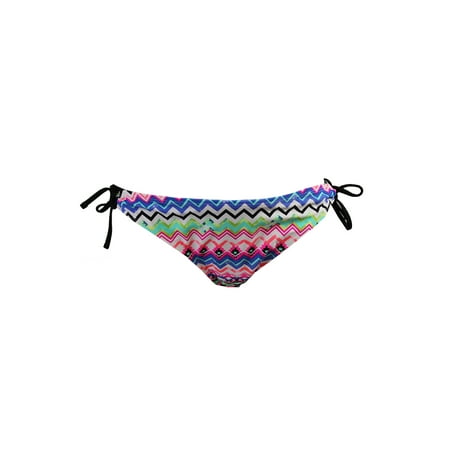 California Waves White Multi Chevron-Print Side Tie Bikini Bottom S