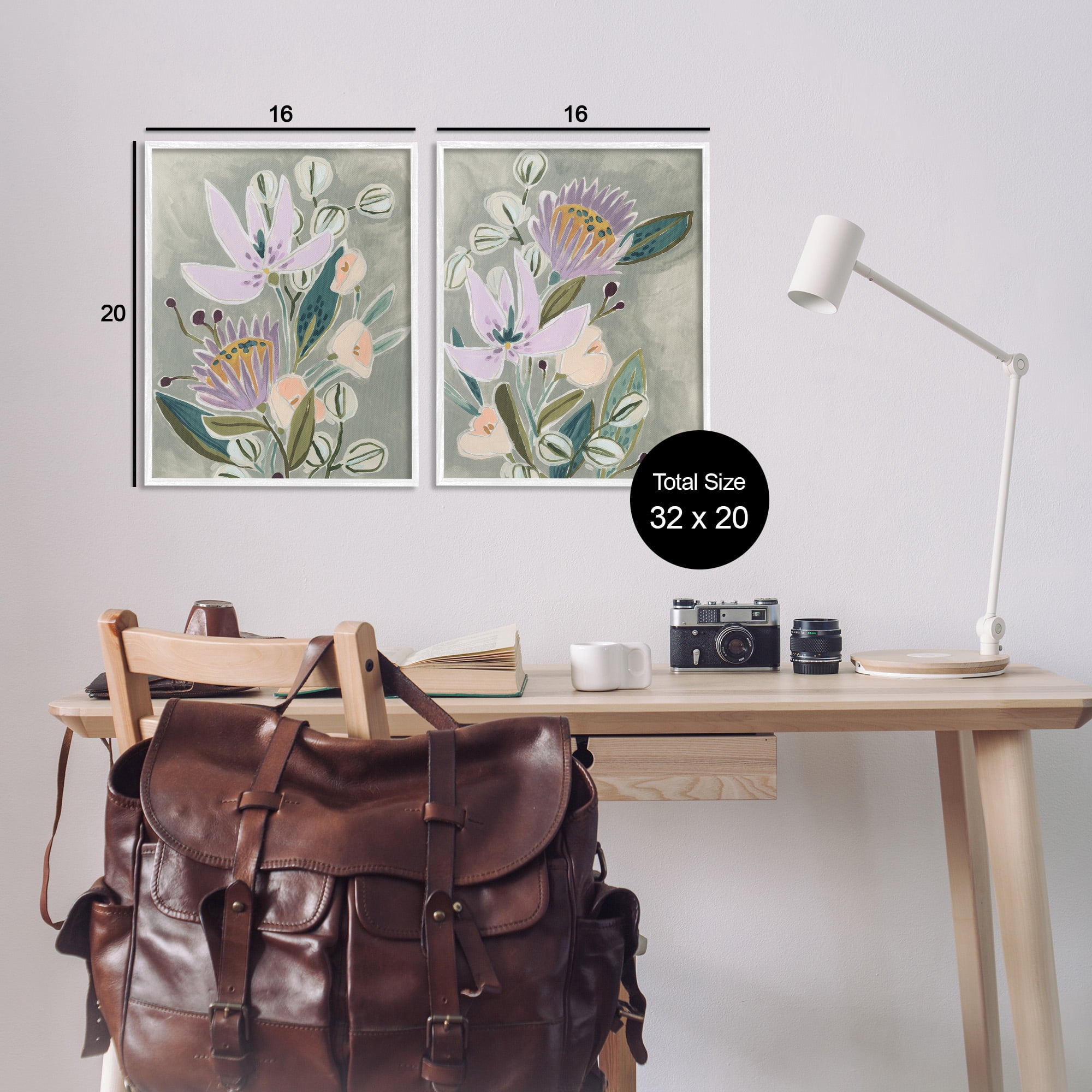 Stupell Industries Abstract Purple Floral Arrangement Botanical & Floral Painting White Framed Art Print Wall Art, 16 x 20, Set of 2